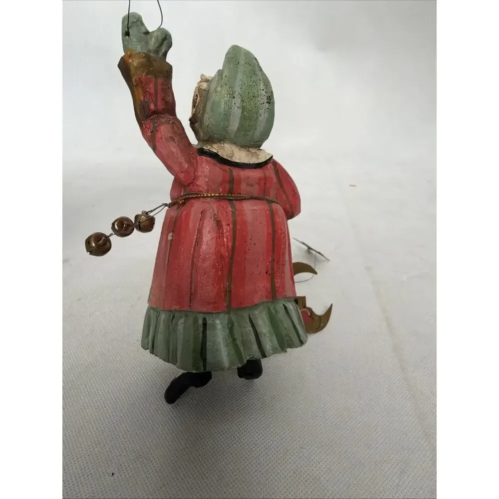House Of Hatten Pixie Elf Grandma Bells Moon Ornament Folk Art Vintage 1991